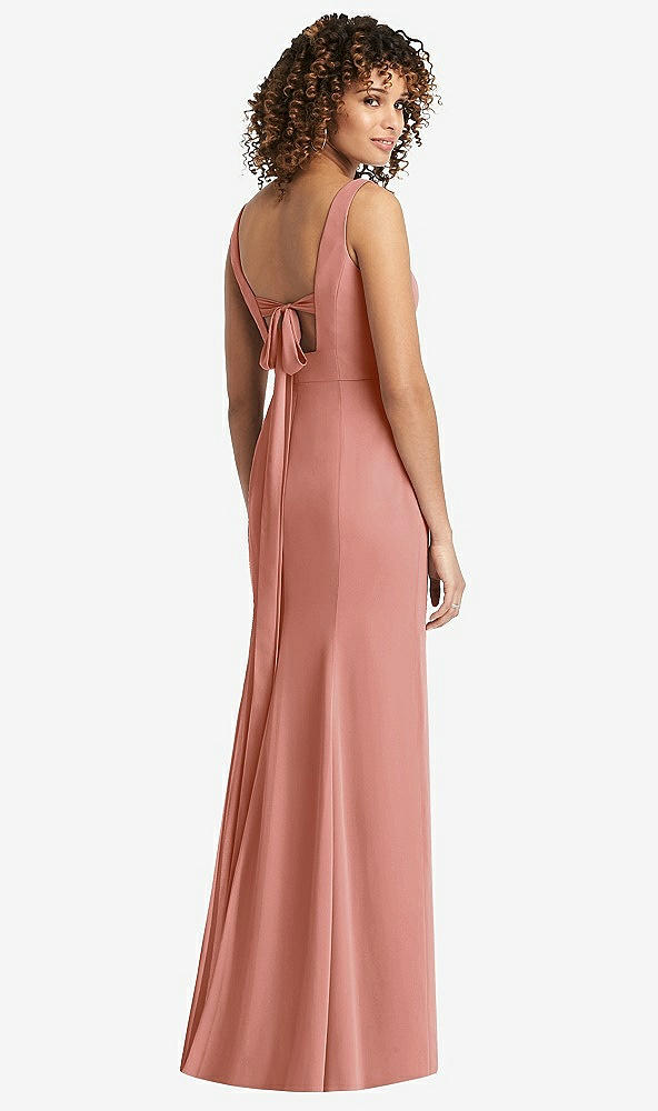 Front View - Desert Rose Sleeveless Tie Back Chiffon Trumpet Gown