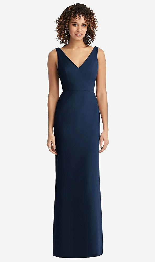 Back View - Midnight Navy Sleeveless Tie Back Chiffon Trumpet Gown