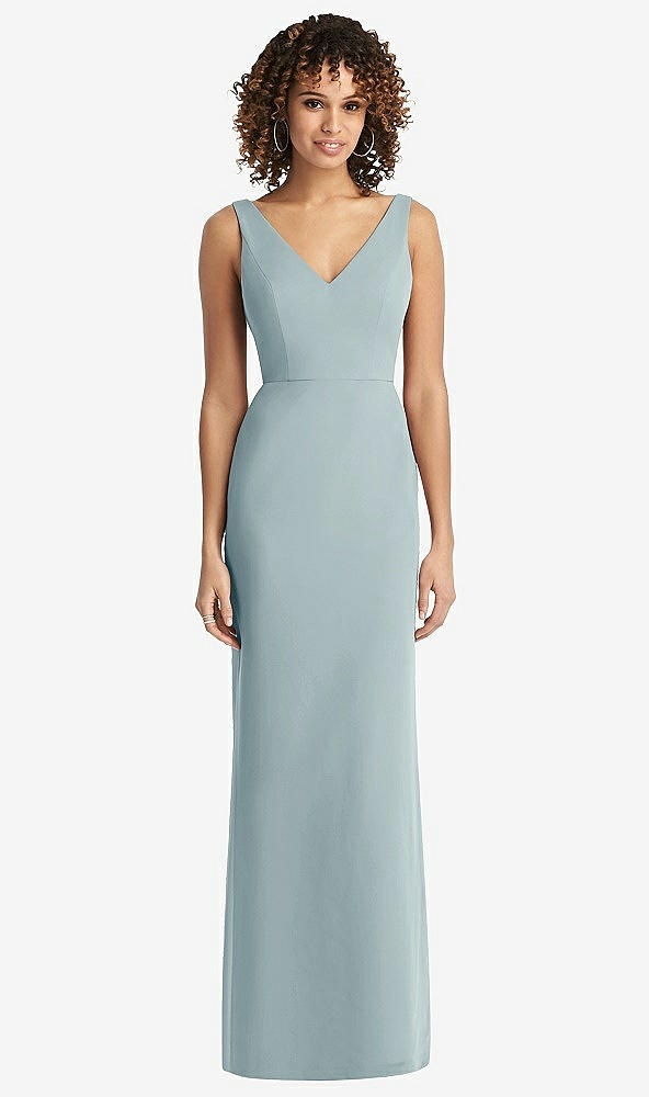 Back View - Morning Sky Sleeveless Tie Back Chiffon Trumpet Gown