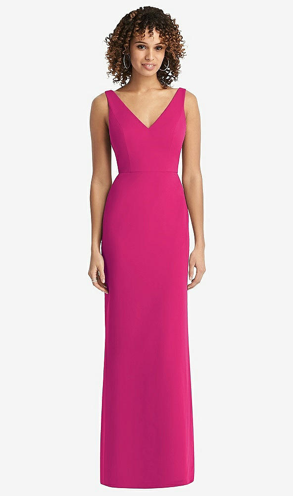 Back View - Think Pink Sleeveless Tie Back Chiffon Trumpet Gown