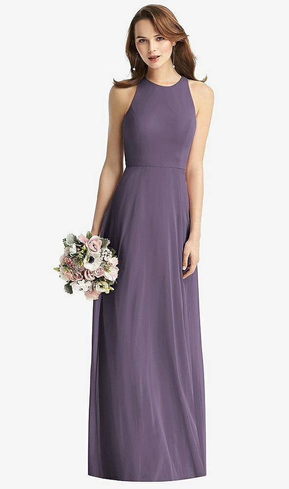 Front View - Lavender Sleeveless Halter Chiffon Maxi Dress