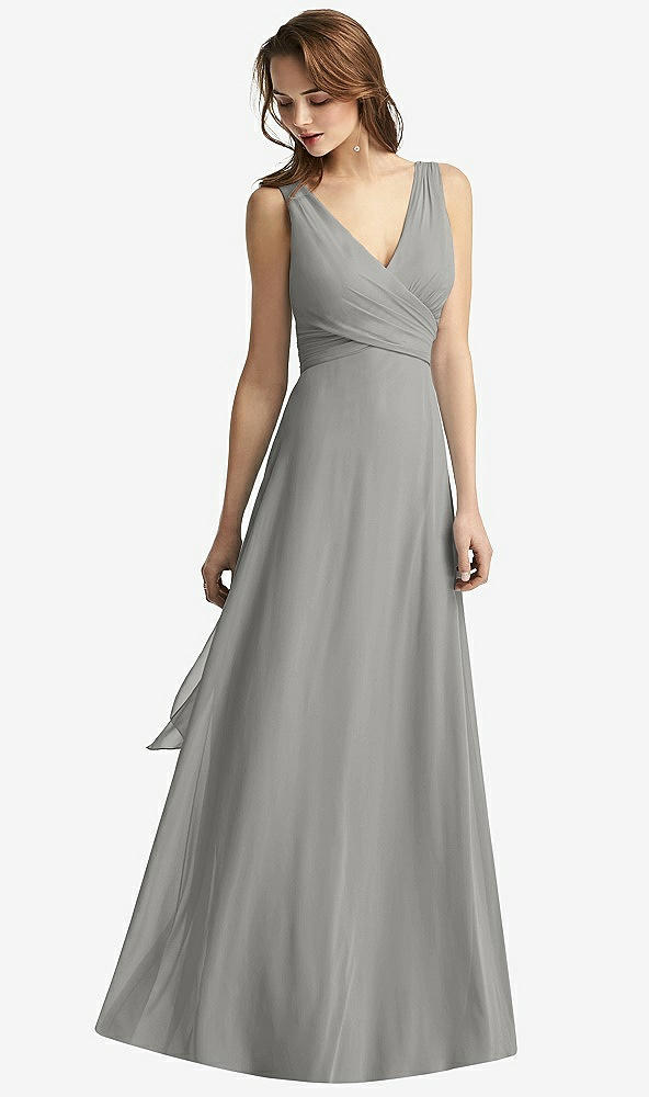 Front View - Chelsea Gray Sleeveless V-Neck Chiffon Wrap Dress