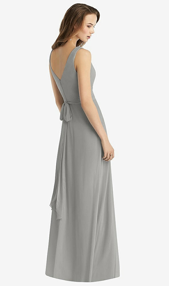 Back View - Chelsea Gray Sleeveless V-Neck Chiffon Wrap Dress