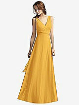 Front View Thumbnail - NYC Yellow Sleeveless V-Neck Chiffon Wrap Dress