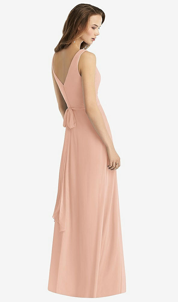 Back View - Pale Peach Sleeveless V-Neck Chiffon Wrap Dress