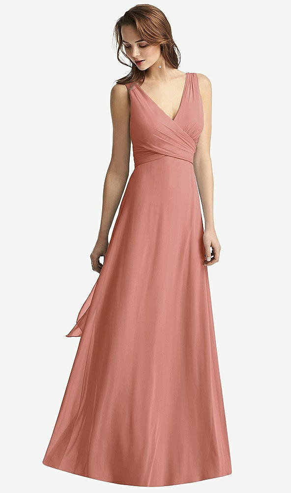 Front View - Desert Rose Sleeveless V-Neck Chiffon Wrap Dress