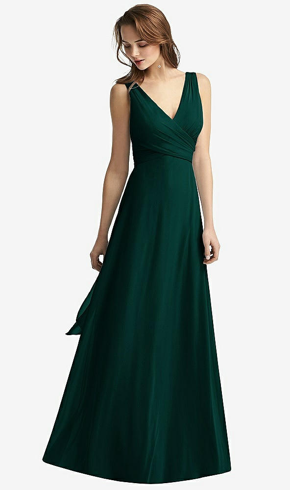 Front View - Evergreen Sleeveless V-Neck Chiffon Wrap Dress