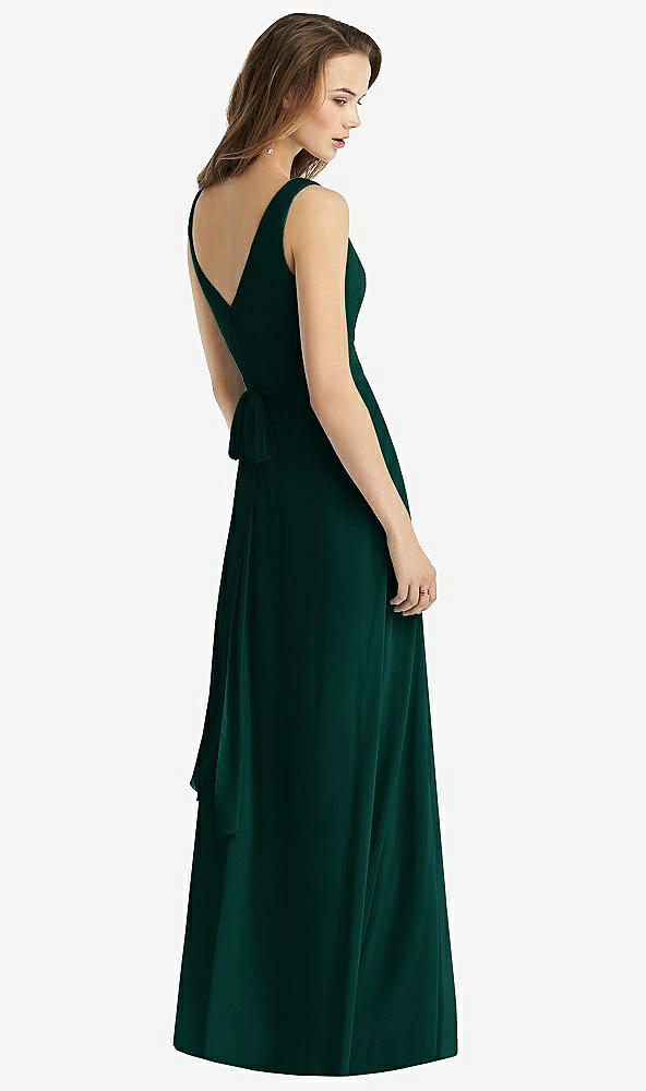 Back View - Evergreen Sleeveless V-Neck Chiffon Wrap Dress