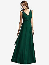 Front View Thumbnail - Hunter Green Sleeveless V-Neck Chiffon Wrap Dress