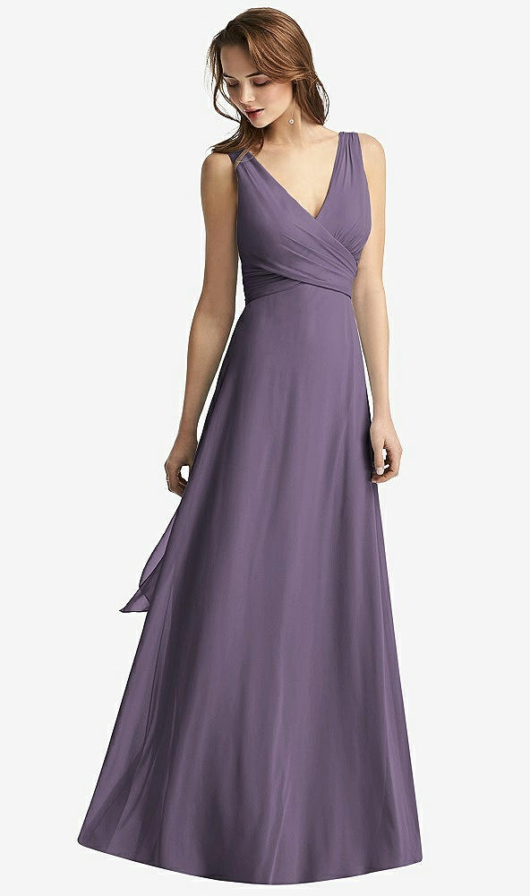 Front View - Lavender Sleeveless V-Neck Chiffon Wrap Dress
