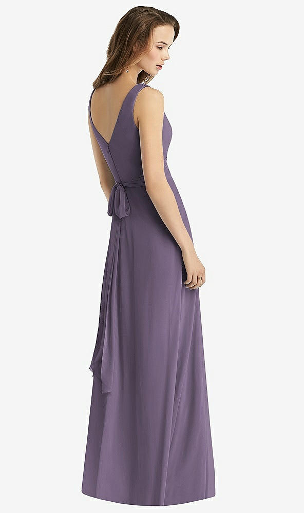 Back View - Lavender Sleeveless V-Neck Chiffon Wrap Dress