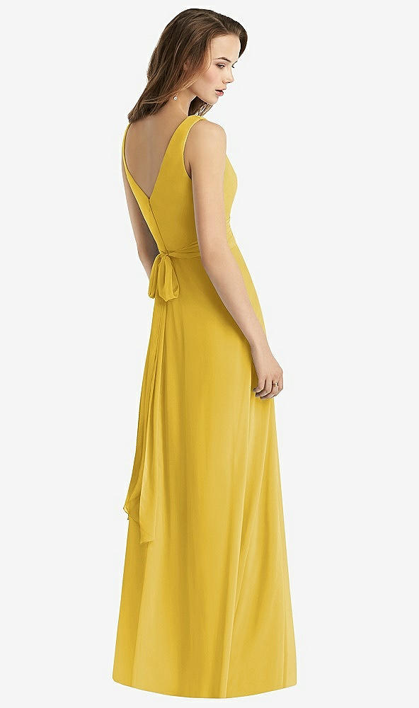 Back View - Marigold Sleeveless V-Neck Chiffon Wrap Dress