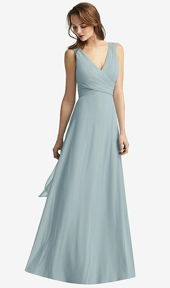 Front View - Morning Sky Sleeveless V-Neck Chiffon Wrap Dress