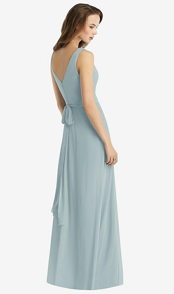 Back View - Morning Sky Sleeveless V-Neck Chiffon Wrap Dress