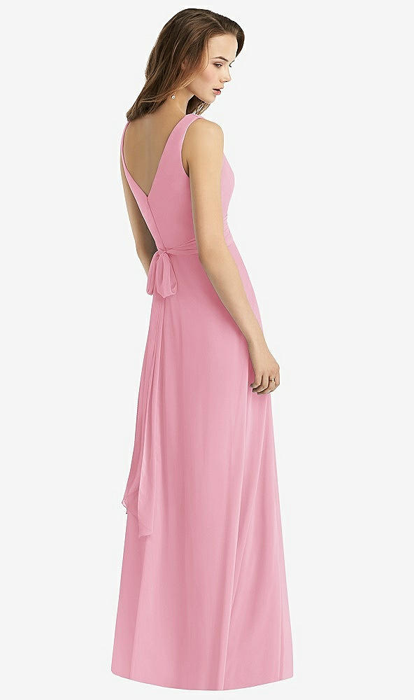 Back View - Peony Pink Sleeveless V-Neck Chiffon Wrap Dress