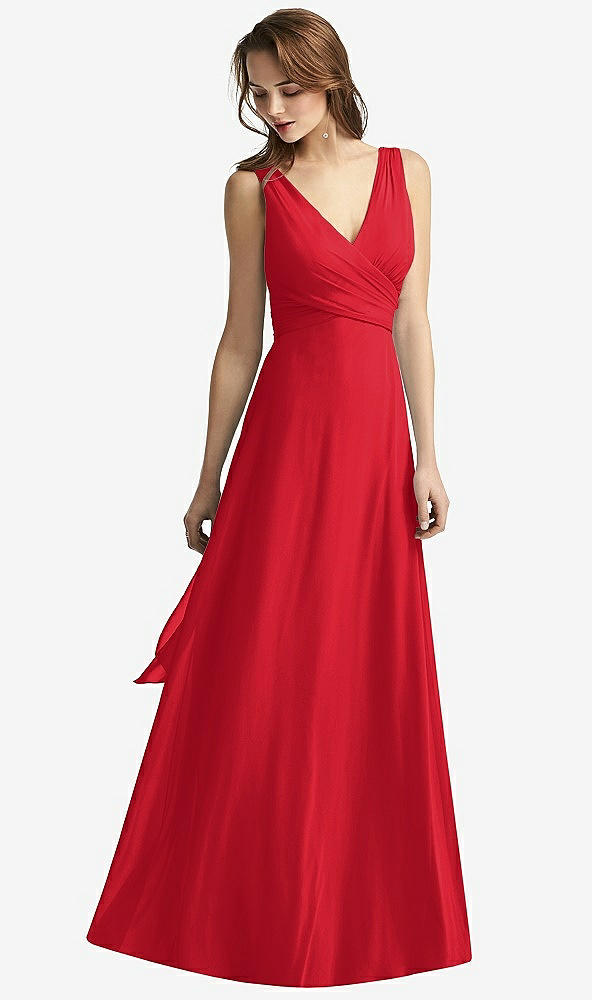 Front View - Parisian Red Sleeveless V-Neck Chiffon Wrap Dress