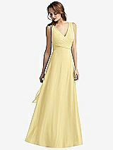 Front View Thumbnail - Pale Yellow Sleeveless V-Neck Chiffon Wrap Dress