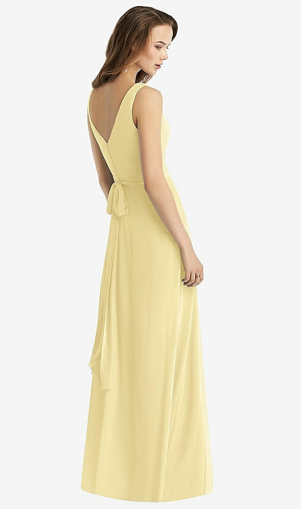 Back View - Pale Yellow Sleeveless V-Neck Chiffon Wrap Dress