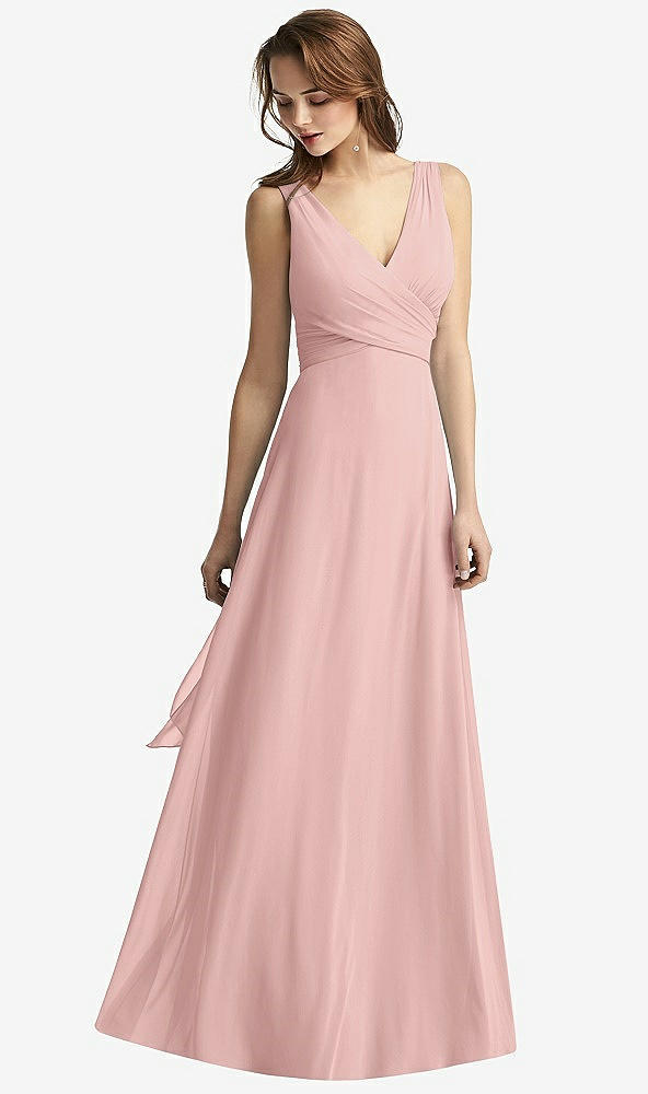 Front View - Rose - PANTONE Rose Quartz Sleeveless V-Neck Chiffon Wrap Dress