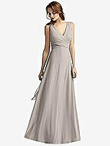 Front View Thumbnail - Taupe Sleeveless V-Neck Chiffon Wrap Dress