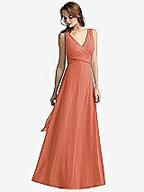 Front View Thumbnail - Terracotta Copper Sleeveless V-Neck Chiffon Wrap Dress