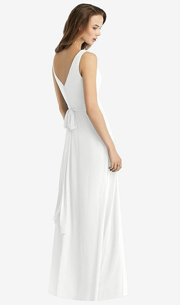 Back View - White Sleeveless V-Neck Chiffon Wrap Dress
