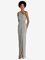 Side View Thumbnail - Chelsea Gray One-Shoulder Chiffon Trumpet Gown