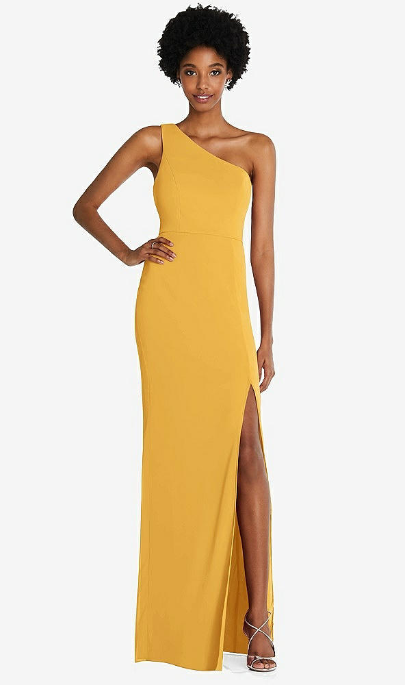Front View - NYC Yellow One-Shoulder Chiffon Trumpet Gown