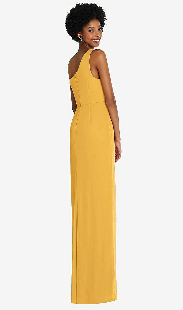 Back View - NYC Yellow One-Shoulder Chiffon Trumpet Gown