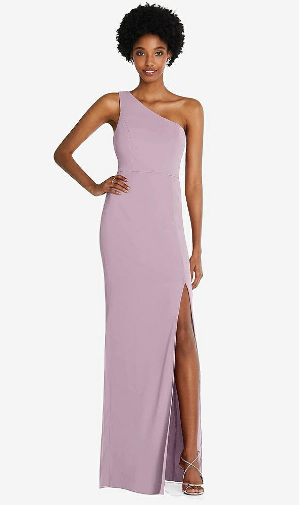 Front View - Suede Rose One-Shoulder Chiffon Trumpet Gown