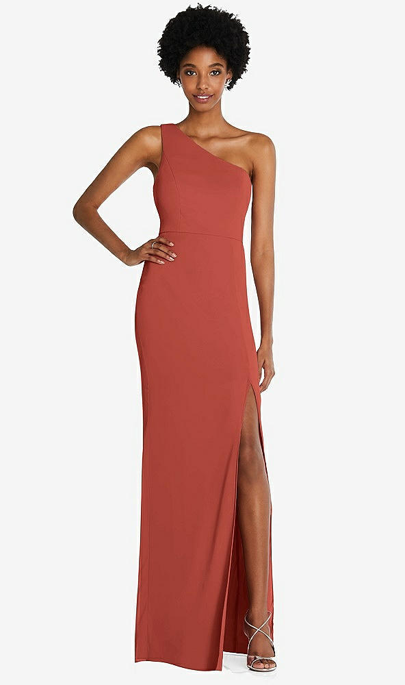Front View - Amber Sunset One-Shoulder Chiffon Trumpet Gown