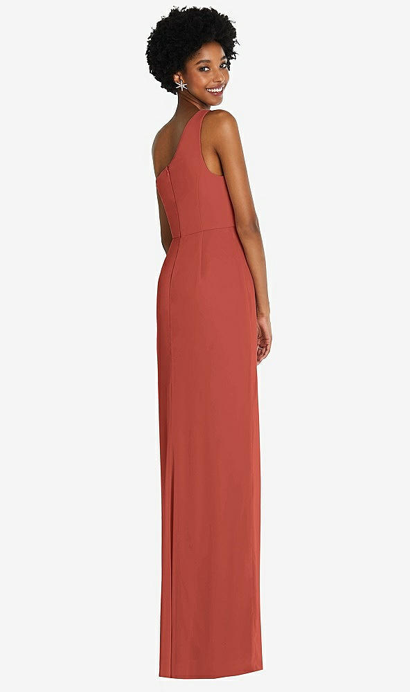 Back View - Amber Sunset One-Shoulder Chiffon Trumpet Gown