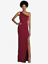 Front View Thumbnail - Burgundy One-Shoulder Chiffon Trumpet Gown