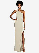 Front View Thumbnail - Champagne One-Shoulder Chiffon Trumpet Gown