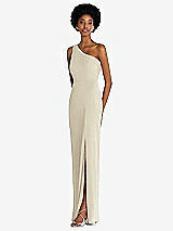 Side View Thumbnail - Champagne One-Shoulder Chiffon Trumpet Gown