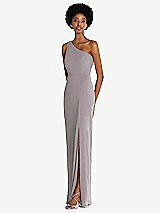 Side View Thumbnail - Cashmere Gray One-Shoulder Chiffon Trumpet Gown