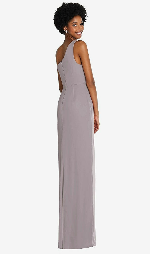 Back View - Cashmere Gray One-Shoulder Chiffon Trumpet Gown