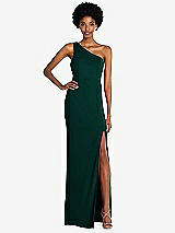 Front View Thumbnail - Evergreen One-Shoulder Chiffon Trumpet Gown