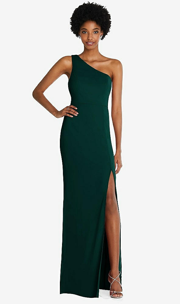 Front View - Evergreen One-Shoulder Chiffon Trumpet Gown