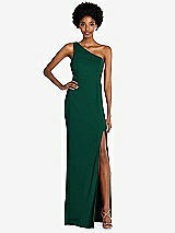 Front View Thumbnail - Hunter Green One-Shoulder Chiffon Trumpet Gown
