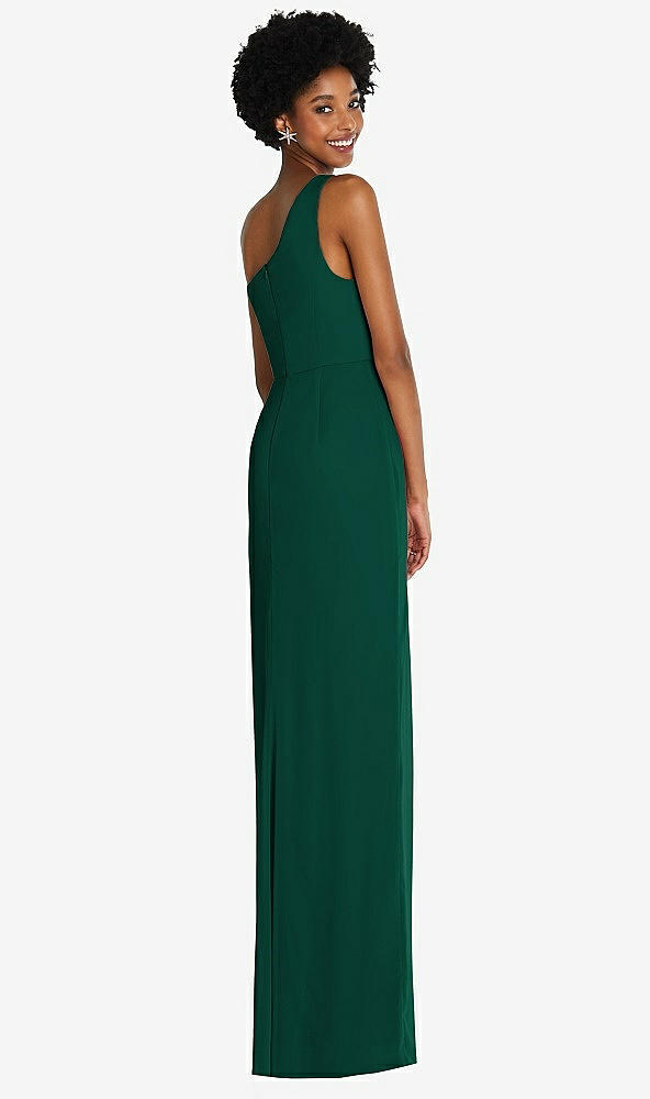 Back View - Hunter Green One-Shoulder Chiffon Trumpet Gown