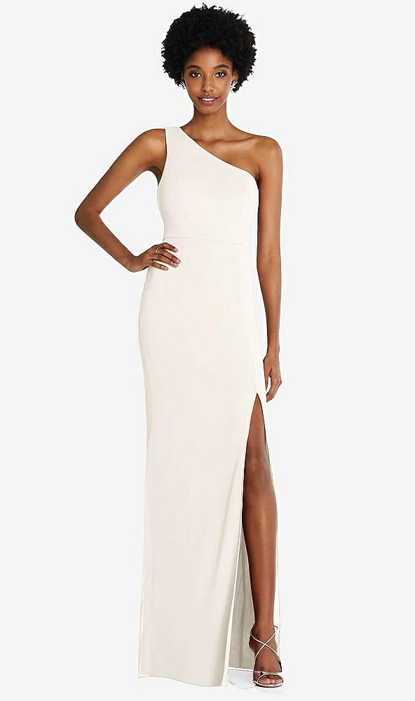 Front View - Ivory One-Shoulder Chiffon Trumpet Gown