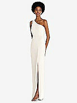 Side View Thumbnail - Ivory One-Shoulder Chiffon Trumpet Gown