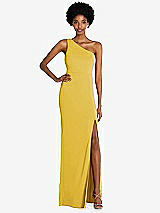 Front View Thumbnail - Marigold One-Shoulder Chiffon Trumpet Gown