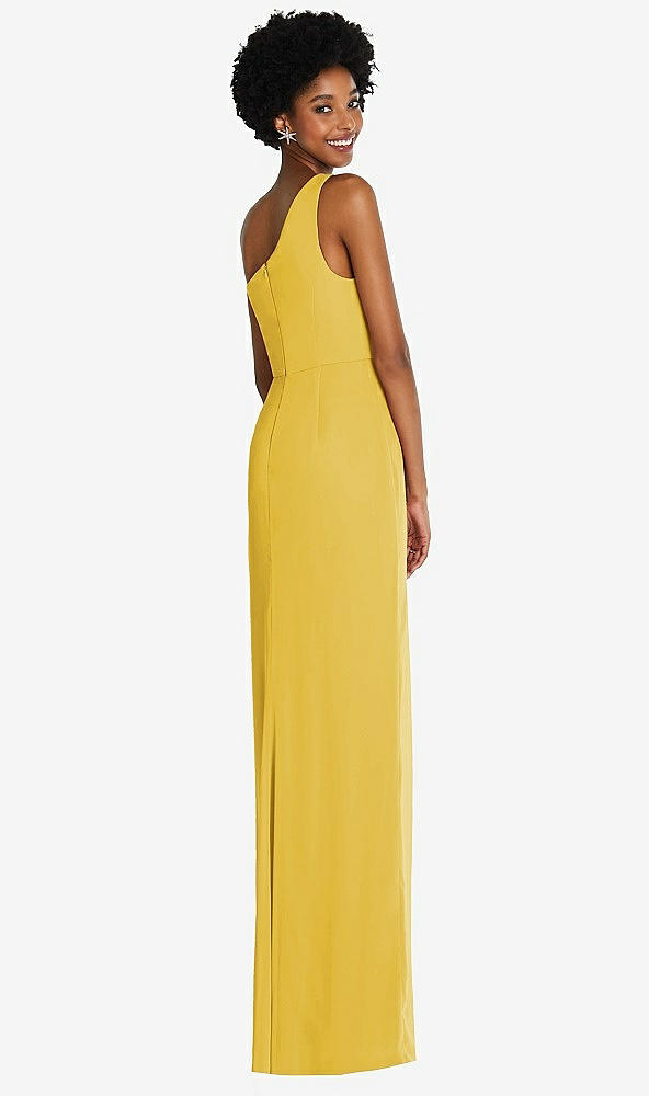 Back View - Marigold One-Shoulder Chiffon Trumpet Gown