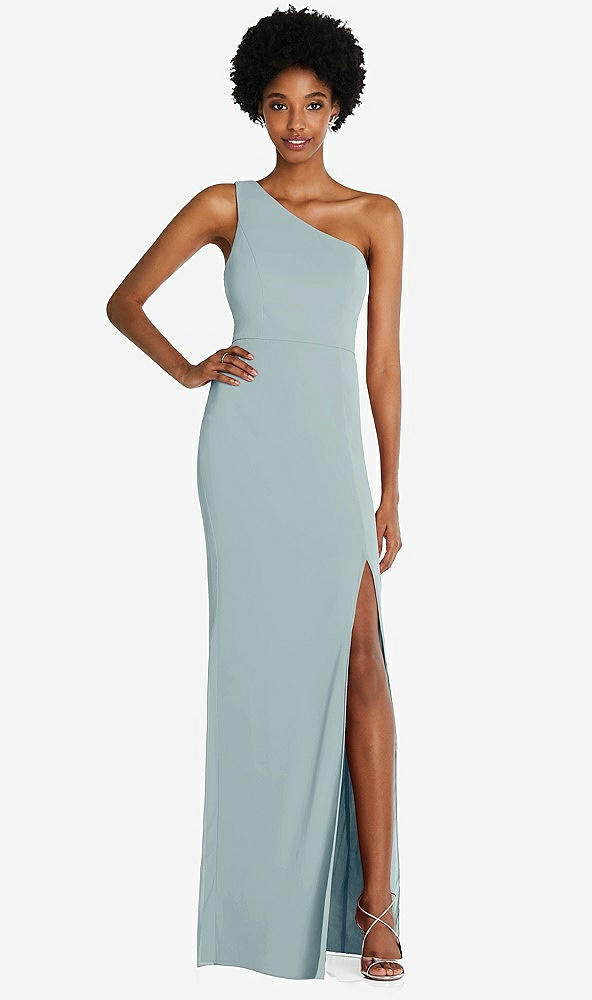 Front View - Morning Sky One-Shoulder Chiffon Trumpet Gown
