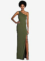 Front View Thumbnail - Olive Green One-Shoulder Chiffon Trumpet Gown