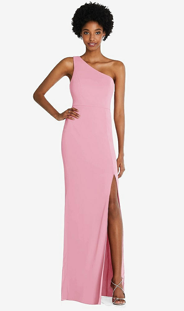Front View - Peony Pink One-Shoulder Chiffon Trumpet Gown