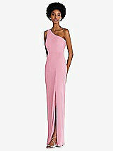 Side View Thumbnail - Peony Pink One-Shoulder Chiffon Trumpet Gown