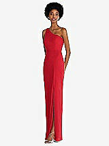 Side View Thumbnail - Parisian Red One-Shoulder Chiffon Trumpet Gown